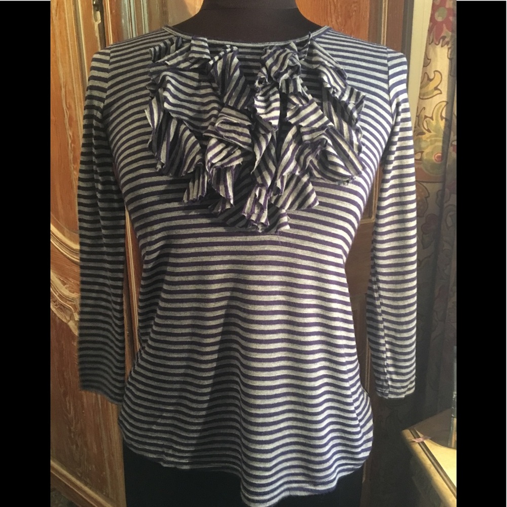 Plum Brand, long sleeved tee with ruffled front.